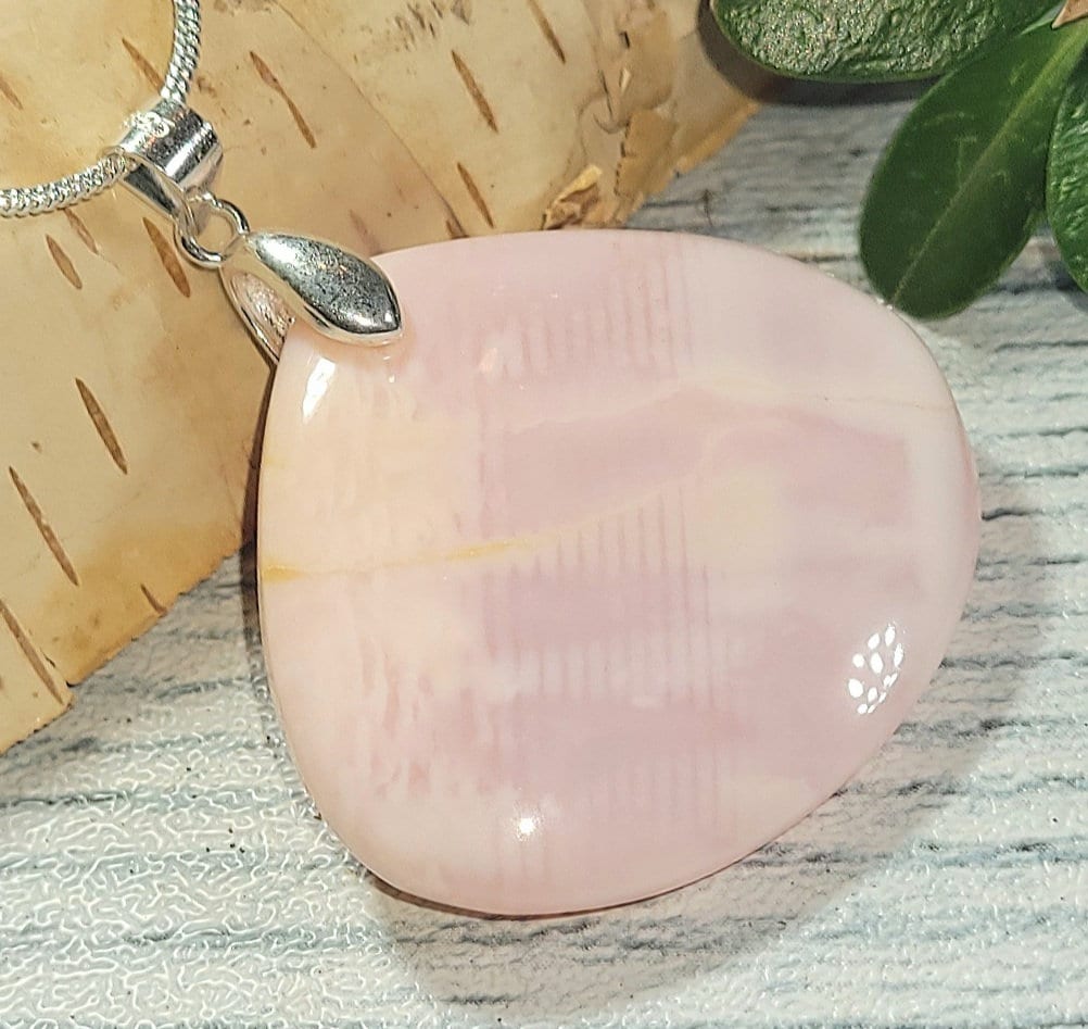 Natürliche Hochwertige Seltene Peru Pink Opal Cabochon Handmade .925 Sterling Silber Anhänger 1 5/8 "x 3/8" Ak11 Custom Fit Bail von EarthStonzCo