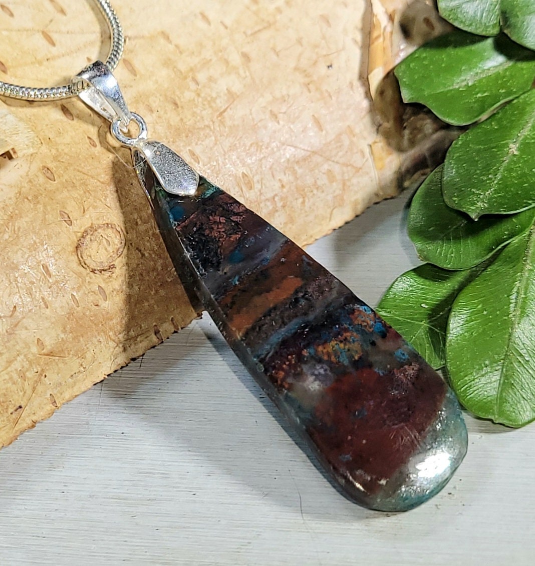 Natürliche Multi Farbe Opalisierte Holz Birne Cabochon .925 Sterling Silber Anhänger Custom Fit Bail Geschenk Für Ihren Echten Stein von EarthStonzCo