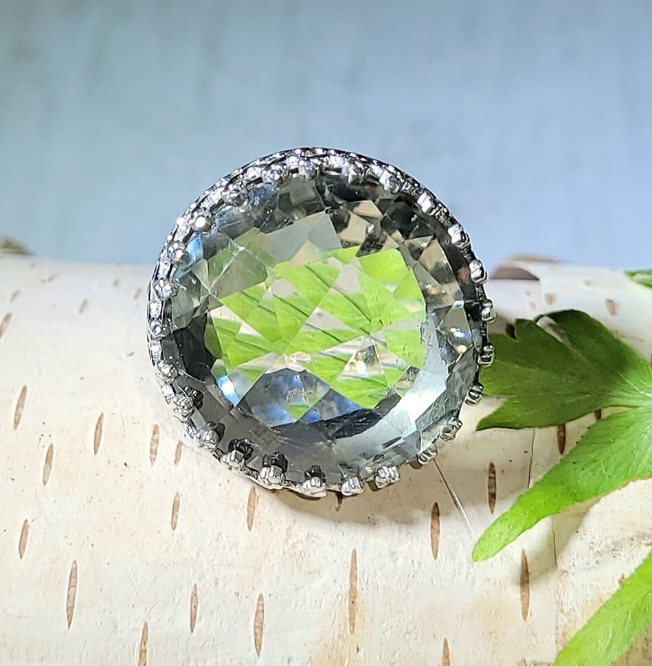 Natürliche Rose Cut Grün Amethyst Ring Größe 7.5 6 Gramm 13/16 Rund Ar45 Handgemachte .925 Sterling Silber von EarthStonzCo