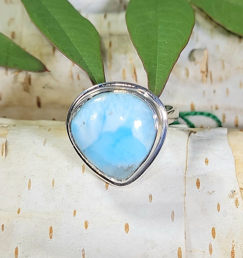 Natürliche Top-Wahl Larimar .925 Sterling Silber Ring Größe 8, 5 5 Gramm 3/4 "x 3/4" Ef34." von EarthStonzCo