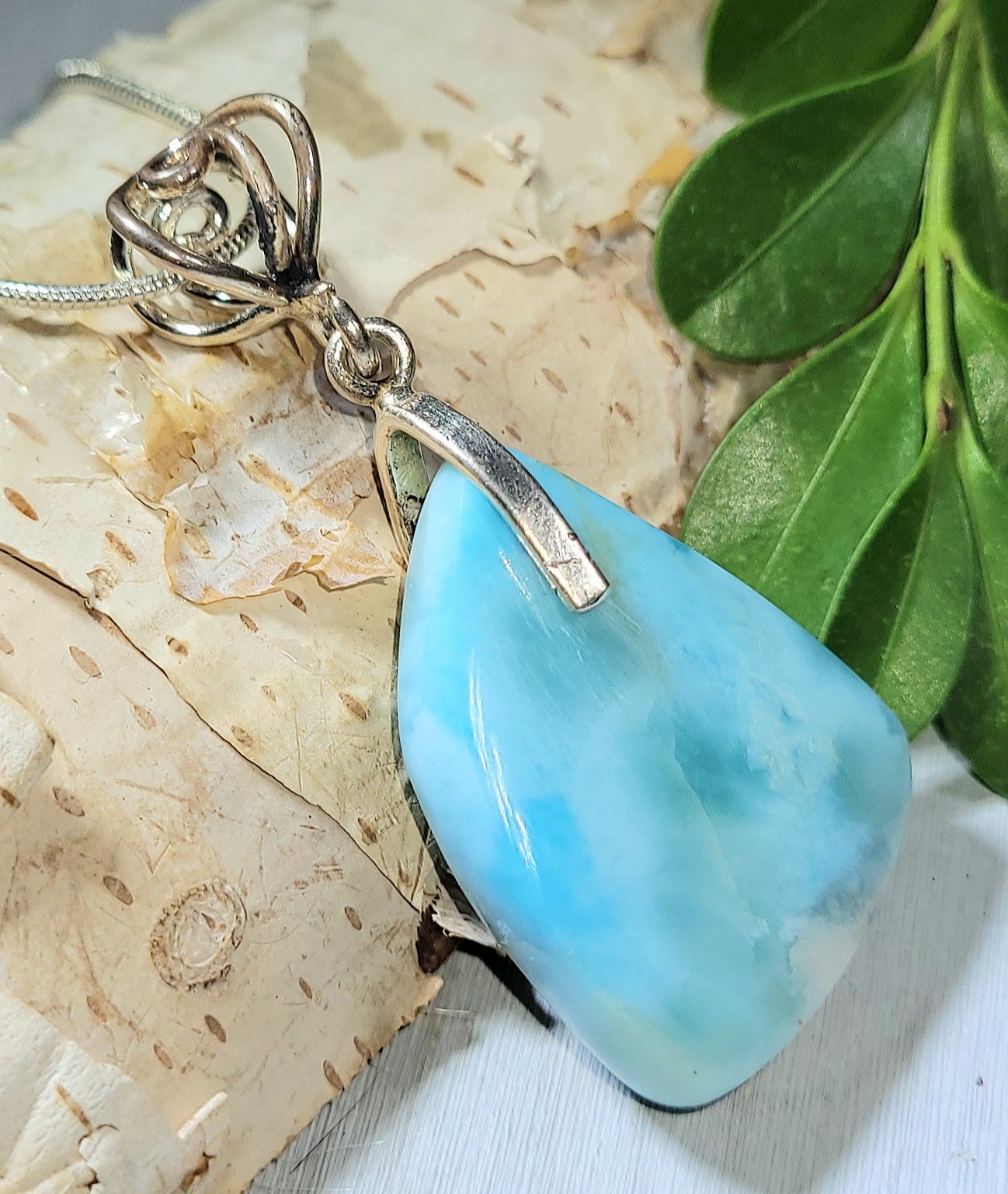 Natürliche Top-Wahl Larimar Cabochon .925 Sterling Silber Anhänger 2 "x 7/8" 11 Gramm P13 Hochleistungsdesigner Bail von EarthStonzCo