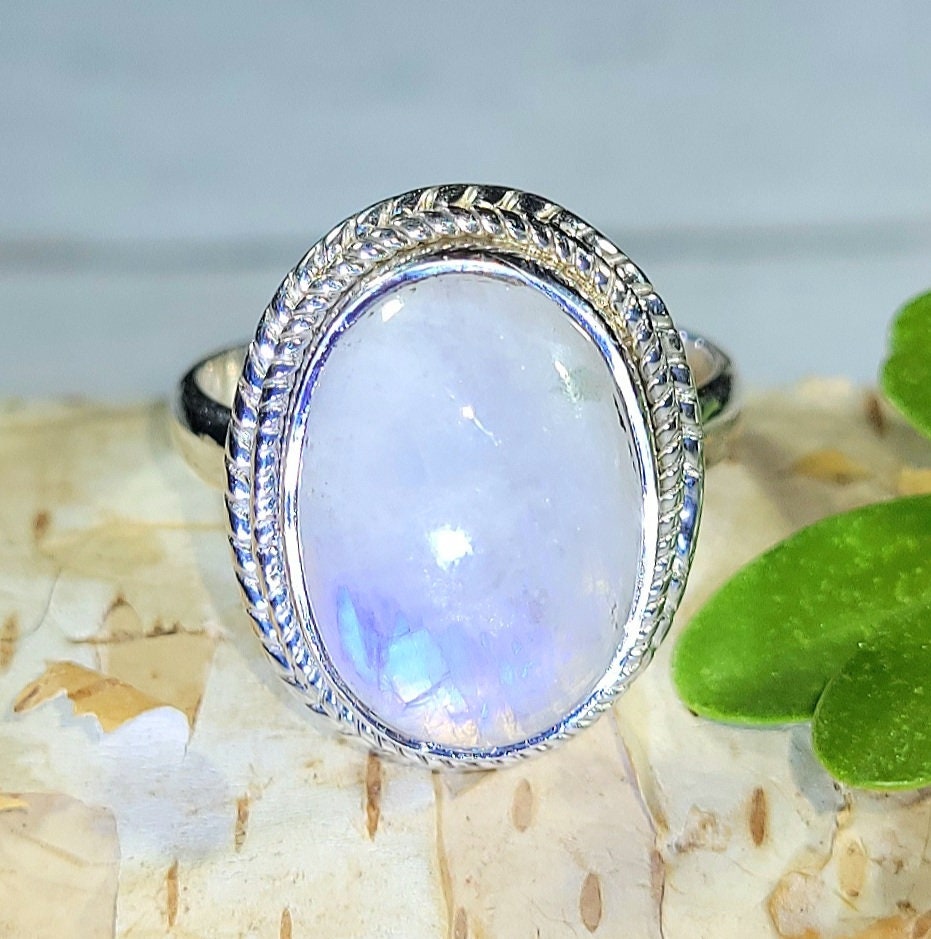 Natürliche Top Wahl Oval Blau Blitz Mondstein .925 Sterling Silber Ring Größe 14 5 Gramm 3/4 "x 11/16" Ey41." von EarthStonzCo