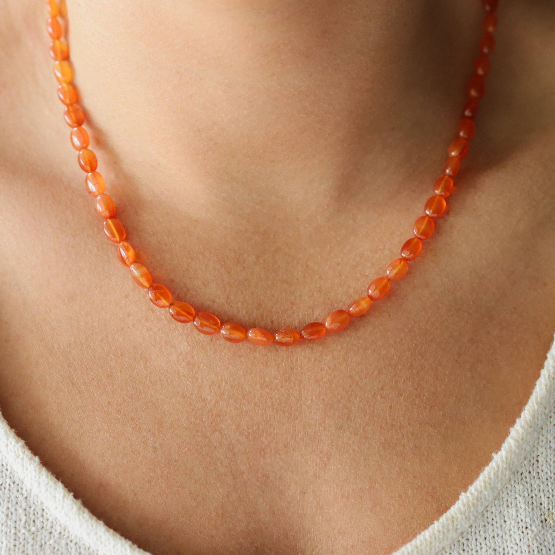 Aaaa + Karneol Perlen Ovale Halskette | 14K Gold Gefüllter Aaaa+ Karneolschmuck Damen Karneol Orange von EarthlyAbundanceGems