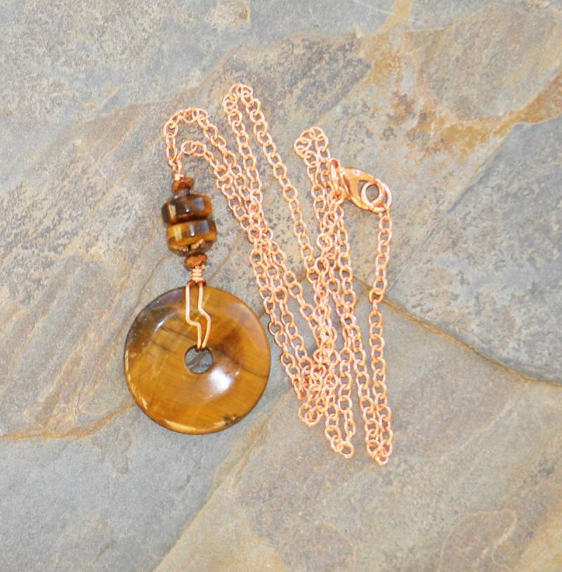 Tigerauge Halskette, Kupfer Naturstein Boho Braune Stein Natur Handgemachte Halskette von EarthlyBaubles