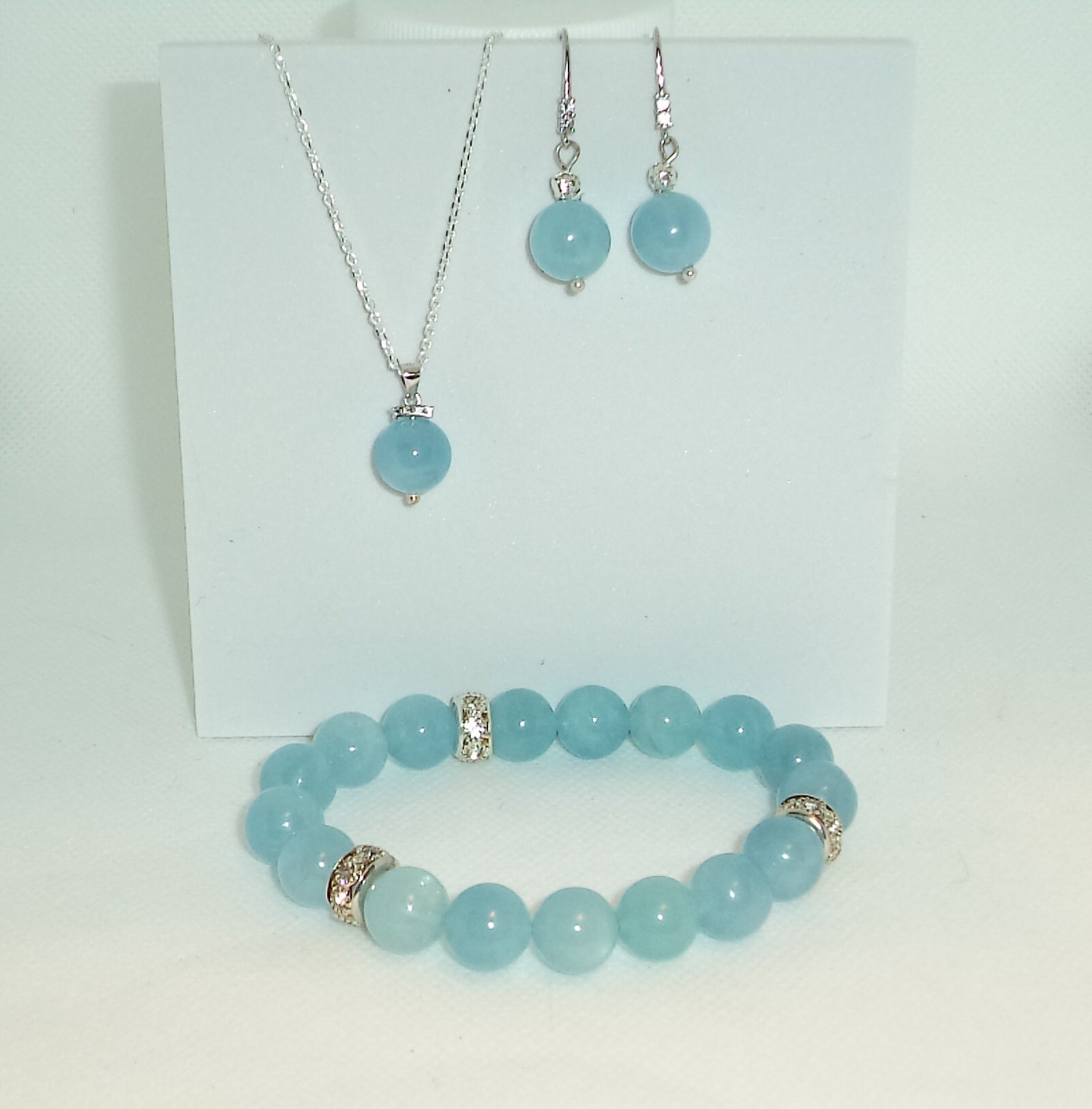 Aquamarine Pendant, Armband Und Ohrringe Gesetzt Aquamarine Pendant, Armband Und Ohrringe Gesetzt von EarthmaidStones