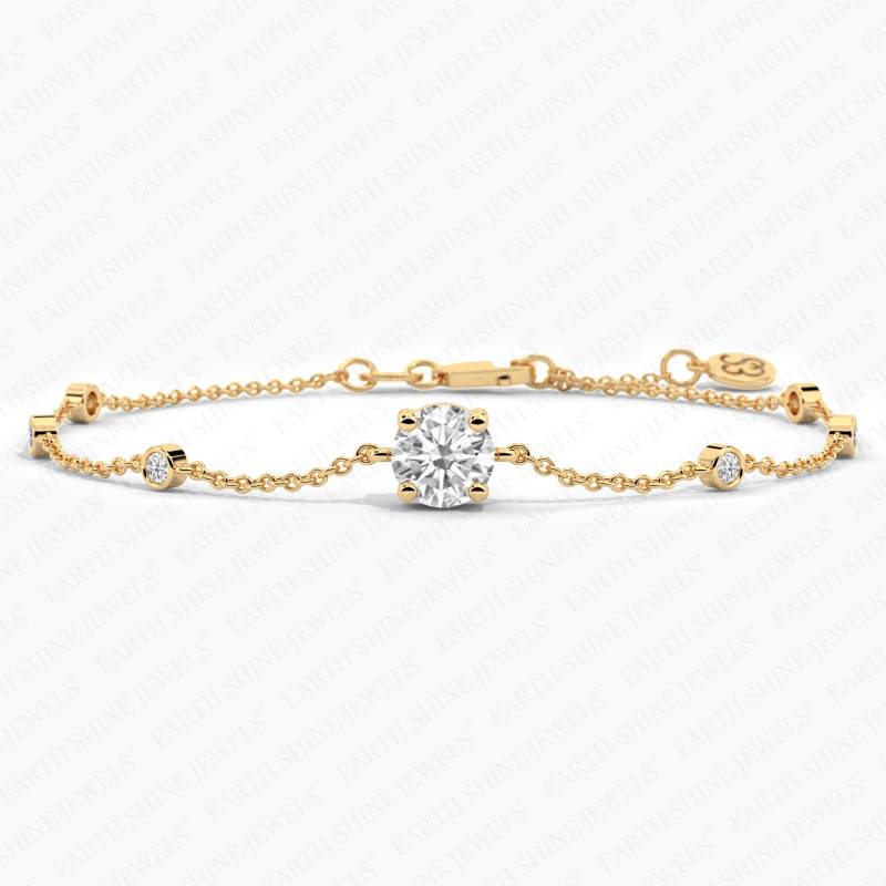 Rundes Diamant-Schichtarmband, 14K Gold Lab Grown Diamant Armband, Schönes Weißes Armband von EarthshinejewelsUS