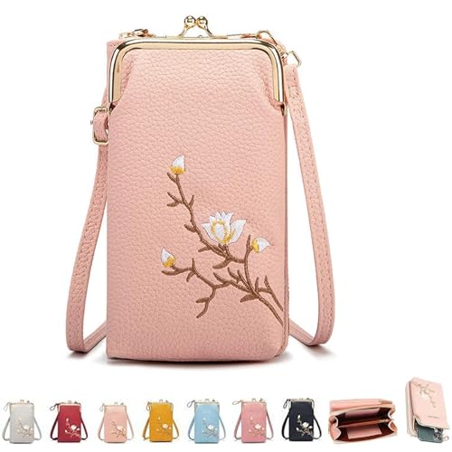 EasPowest Women Sling Cross-Body Wallet with Mobile Cell Phone Holder, Mobile Phone Bag for Women (Light Pink) von EasPowest
