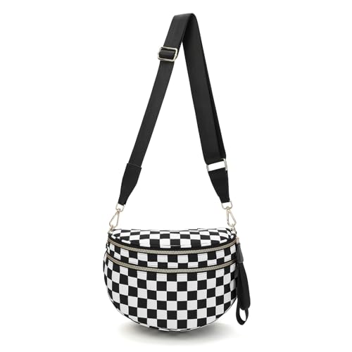 Elysir Crossbody Bag, Elysir The Roomie Bum Bag, Checkered and Solid Crossbody 𝐁ags Bum Bags for Women (Black and White Plaid) von EasPowest