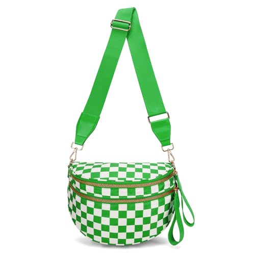 Elysir Crossbody Bag, Elysir The Roomie Bum Bag, Checkered and Solid Crossbody 𝐁ags Bum Bags for Women (Green Grid) von EasPowest