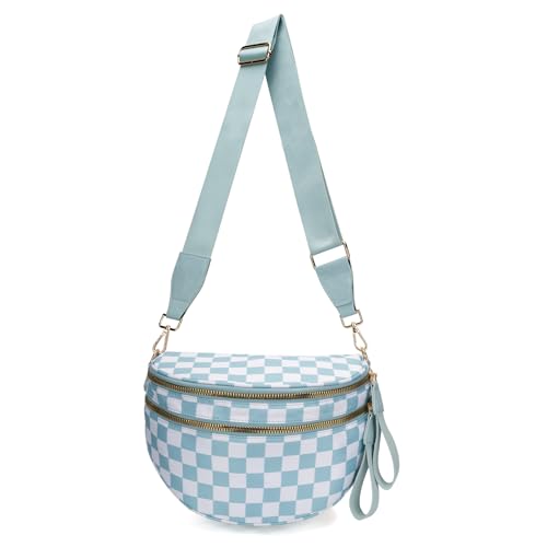 Elysir Crossbody Bag, Elysir The Roomie Bum Bag, Checkered and Solid Crossbody 𝐁ags Bum Bags for Women (Light Blue Plaid) von EasPowest