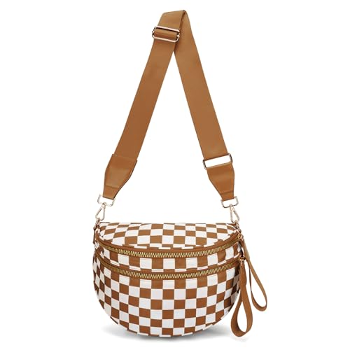 Elysir Crossbody Bag, Elysir The Roomie Bum Bag, Checkered and Solid Crossbody 𝐁ags Bum Bags for Women (Light Brown Plaid) von EasPowest