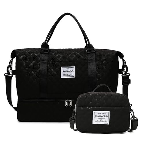 EaseWalk Sporttasche Damen mit Schuhfach 52x32x25 Schwimmtasche Wasserdicht Weekender Bag Handgepäck Tasche Travel Duffle Bag Fitnesstasche Trainingstasche Gymbag Women mit Kosmetiktasche Black von EaseWalk