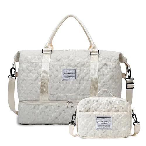 EaseWalk Sporttasche Damen mit Schuhfach 52x32x25 Schwimmtasche Wasserdicht Weekender Bag Handgepäck Tasche Travel Duffle Bag Fitnesstasche Trainingstasche Gymbag Women mit Kosmetiktasche White von EaseWalk