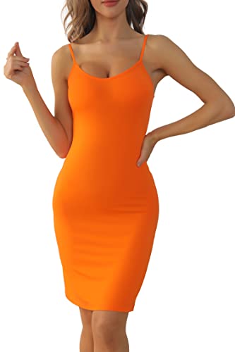 EaseWay Damen Basic verstellbarer Spaghettiträger Cami unter Mini-Slip-Kleid, Orange/Abendrot im Zickzackmuster (Sunset Chevron), Mittel von EaseWay