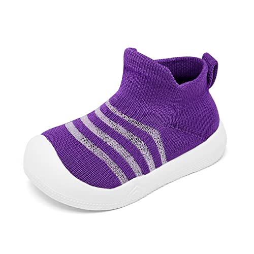 Eashi Baby Wanderschuhe rutschfest Baby Schuhe Atmungsaktiv Warm Elastisch mit Memory-Sohle zum Schutz der Zehen Outdoor Turnschuhe, Reines lila Mesh, 18-24 mesi von Eashi