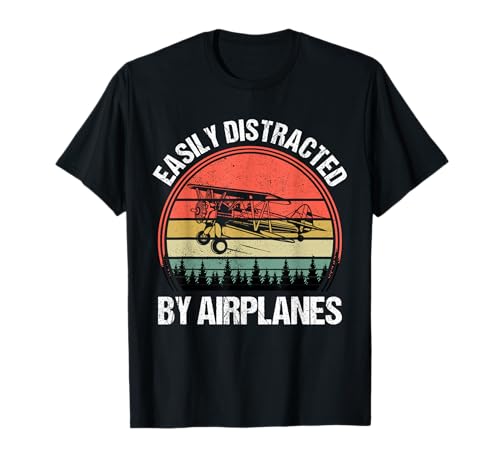 Easily Distracted By Airplanes Shirt - Lustiger Flugzeugpilot T-Shirt für Frauen, Luftfahrt-Enthusiasten - Schwarz, Klein, Kurzarm, Klassisch, V-Ausschnitt, 100% Polyester, Importiert von Easily Distracted By Airplanes Shirt