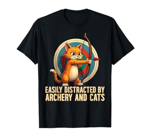 Leicht abgelenkt durch Bogenschießen und Katzenliebhaber, Frauen und Kinder T-Shirt von Easily Distracted By Archery And Cats For Kids