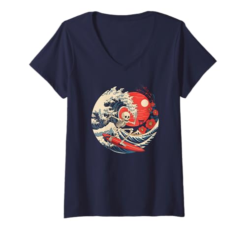 Damen Niedliches Halloween Surfen Skelett Surfer Urlaub Strand Gruselig T-Shirt mit V-Ausschnitt Damen Niedliches Halloween Surfen Skelett Surfer Urlaub Strand Gruselig T-Shirt mit V-Ausschnitt von Easily Distracted By Candy Witch Trick or Treat