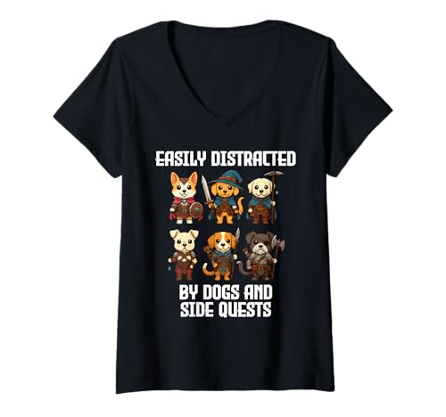 Damen Easily Distracted by Bulldogs and Side Quests Funny Gamer T-Shirt mit V-Ausschnitt Damen Easily Distracted by Bulldogs and Side Quests Funny Gamer T-Shirt mit V-Ausschnitt von Easily Distracted By Dogs And Side Quests Apparel