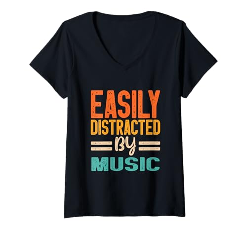 Damen Leicht von Musik abgelenkt T-Shirt mit V-Ausschnitt Damen Leicht von Musik abgelenkt T-Shirt mit V-Ausschnitt von Easily Distracted By Music.