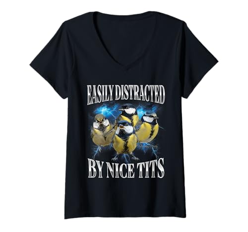 Damen Easily Distracted by Nice Tits 2 T-Shirt mit V-Ausschnitt Damen Easily Distracted by Nice Tits 2 T-Shirt mit V-Ausschnitt von Easily Distracted By Nice Tits 2