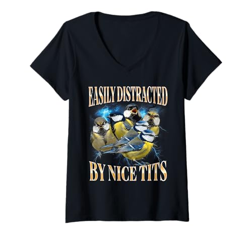 Damen Easily Distracted by Nice Tits Funny T-Shirt mit V-Ausschnitt Damen Easily Distracted by Nice Tits Funny T-Shirt mit V-Ausschnitt von Easily Distracted By Nice Tits Funny