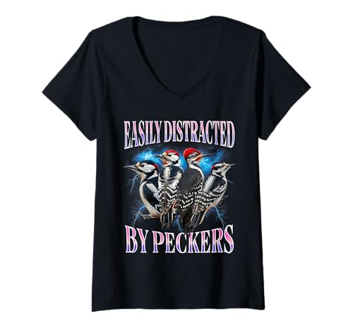 Damen Easily Distracted by Peckers T-Shirt mit V-Ausschnitt Damen Easily Distracted by Peckers T-Shirt mit V-Ausschnitt von Easily Distracted By Peckers