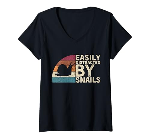 Damen Retro Vintage Easily Distracted by Snails Funny Slug Snail T-Shirt mit V-Ausschnitt Damen Retro Vintage Easily Distracted by Snails Funny Slug Snail T-Shirt mit V-Ausschnitt von Easily Distracted By Snails Retro Funny