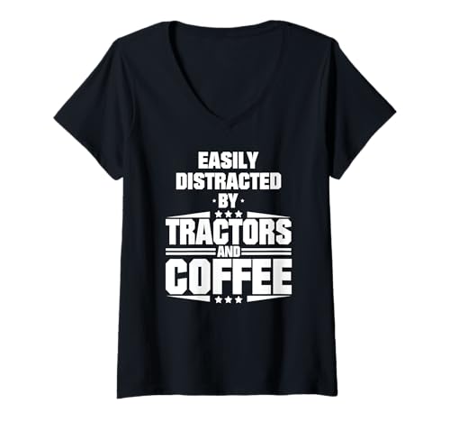 Damen Lässt Sich leicht von Traktoren und Kaffee ablenken T-Shirt mit V-Ausschnitt Damen Lässt Sich leicht von Traktoren und Kaffee ablenken T-Shirt mit V-Ausschnitt von Easily Distracted By Tractors And Coffee