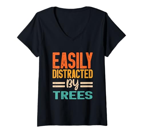 Damen Leicht von Bäumen abgelenkt T-Shirt mit V-Ausschnitt Damen Leicht von Bäumen abgelenkt T-Shirt mit V-Ausschnitt von Easily Distracted By Trees