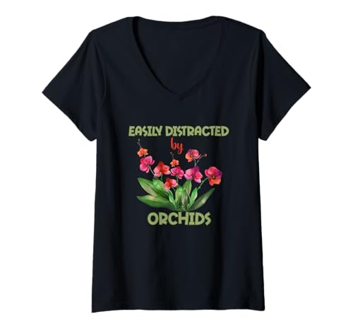 Damen Lässt Sich von Orchideen ablenken, lustige Orchideenliebhaber-Pflanze, Blume T-Shirt mit V-Ausschnitt Damen Lässt Sich von Orchideen ablenken, lustige Orchideenliebhaber-Pflanze, Blume T-Shirt mit V-Ausschnitt von Easily Distracted by Orchids Souvenirs and More