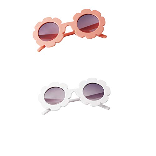 Polarisierte Sonnenbrille für Kinder, für Jungen und Mädchen, mit Blumen, UV-Schutz, Rosa und Weiß, 2 Stück von Easnea