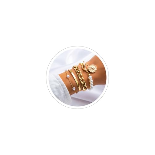 Eason1874 Layered Paperclip Gold Pearl Stack Bracelet Set for Woman Chunky Simulated Pearl Jewelry, standard, Legierter Stahl Eisen, Kein Edelstein Eason1874 Layered Paperclip Gold Pearl Stack Bracelet Set for Woman Chunky Simulated Pearl Jewelry, standard, Legierter Stahl Eisen, Kein Edelstein von Eason1874