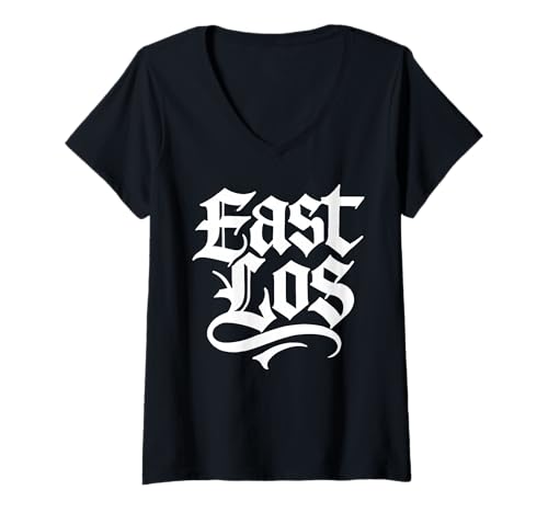 Damen East LA Boyle Heights East Los Angeles City Terrace im Retrostil T-Shirt mit V-Ausschnitt Damen East LA Boyle Heights East Los Angeles City Terrace im Retrostil T-Shirt mit V-Ausschnitt von East Side Apparel Co