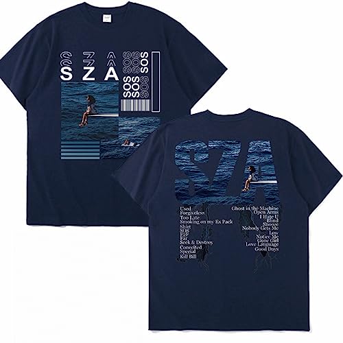 2023 Neue Musik Album SOS SZA Grafik Druck T-Shirt Männer Frauen Mode Vintage T-Shirts Hip Hop Harajuku T Shirt Tops Navy,L von East-hai-buy