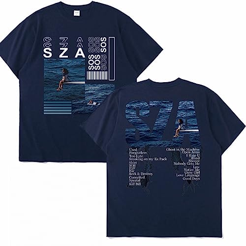 2023 Neue Musik Album SOS SZA Grafik Druck T-Shirt Männer Frauen Mode Vintage T-Shirts Hip Hop Harajuku T Shirt Tops Navy,XL von East-hai-buy