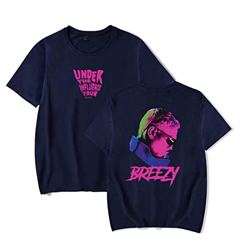 Chris Brown Merch Under The Influence Tour 2023 T-Shirt Rundhalsausschnitt Kurzarm T-Shirt Harajuku Streetwear Damen Herren Kleidung Navy,S von East-hai-buy
