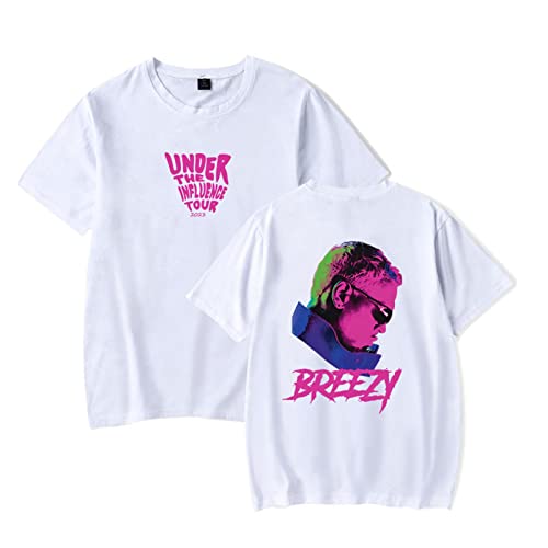 Chris Brown Merch Under The Influence Tour 2023 T-Shirt Rundhalsausschnitt Kurzarm T-Shirt Harajuku Streetwear Damen Herren Kleidung White,S von East-hai-buy