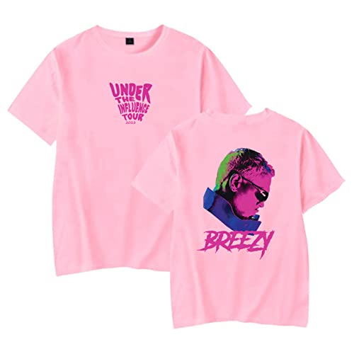 Chris Brown Merch Under The Influence Tour 2023 T-Shirt Rundhalsausschnitt Kurzarm T-Shirt Harajuku Streetwear Damen Herren Kleidung pink,M von East-hai-buy