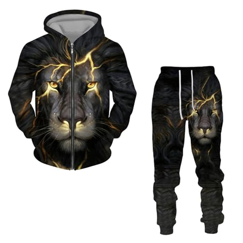 East-hai-buy Animal Lion 3D Druck Herren Trainingsanzug Sets mit Reißverschluss Lässig Kapuzenpullover Hosen 2-teiliges Set Modische Hoodie Sweatshirts color3,S von East-hai-buy