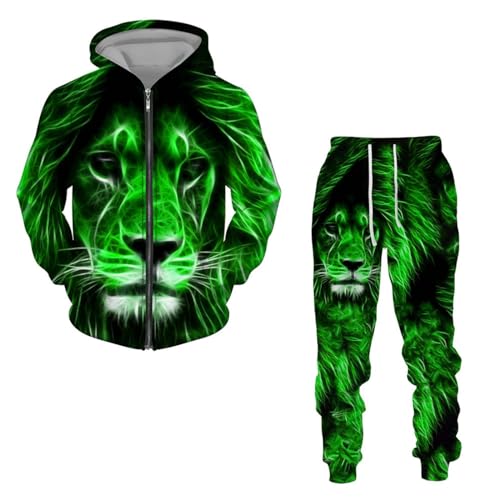Animal Lion 3D Druck Herren Trainingsanzug Sets mit Reißverschluss Lässig Kapuzenpullover Hosen 2-teiliges Set Modische Hoodie Sweatshirts color5,XL von East-hai-buy