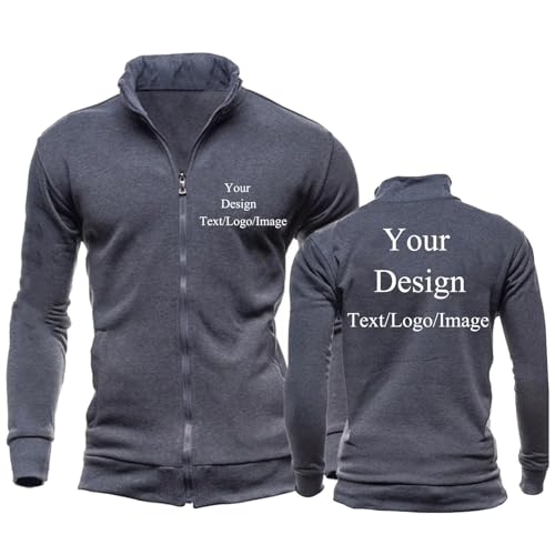 East-hai-buy Benutzerdefinierte Logo Herren Hoodies Strickjacke Personalisiert Ihr Eigenes Design Text/Bild Sweatshirts Jacken Reißverschluss Langarm Frühling Herbst Streetwear Mantel Dark Grey,XL von East-hai-buy