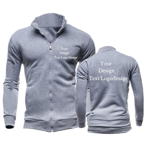East-hai-buy Benutzerdefinierte Logo Herren Hoodies Strickjacke Personalisiert Ihr Eigenes Design Text/Bild Sweatshirts Jacken Reißverschluss Langarm Frühling Herbst Streetwear Mantel Gray,M von East-hai-buy