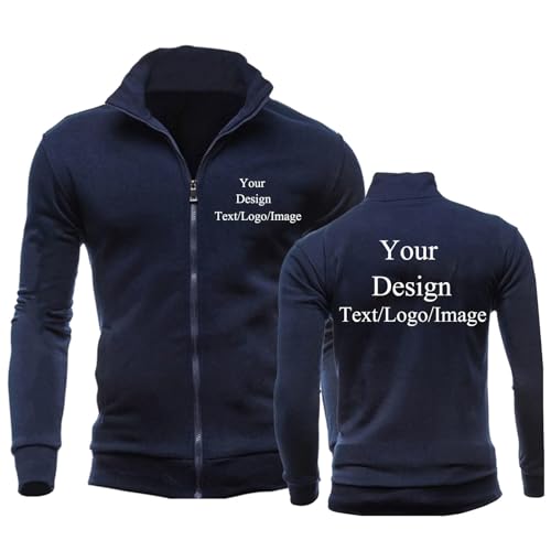 East-hai-buy Benutzerdefinierte Logo Herren Hoodies Strickjacke Personalisiert Ihr Eigenes Design Text/Bild Sweatshirts Jacken Reißverschluss Langarm Frühling Herbst Streetwear Mantel Navy Blue,XL von East-hai-buy