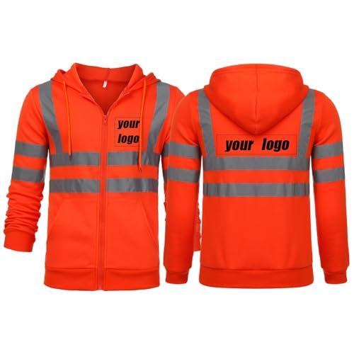 East-hai-buy Benutzerdefinierte Logo Hoodie Personalisierte Herren Hohe Sichtbarkeit Sicherheit Sweatshirt Pullover Hi Vis Arbeitskleidung Jacke mit Reflektierenden Streifen Color1,XL von East-hai-buy