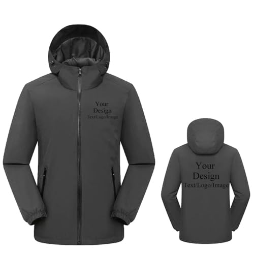East-hai-buy Benutzerdefinierte Logo Winddichte Jacke Personalisierte Text/Bild Mantel Outdoor Bergsteigen Männer Frauen Mode Wasserdicht Hoodie Dark Gray,4XL von East-hai-buy
