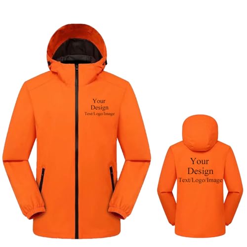 East-hai-buy Benutzerdefinierte Logo Winddichte Jacke Personalisierte Text/Bild Mantel Outdoor Bergsteigen Männer Frauen Mode Wasserdicht Hoodie Orange,M von East-hai-buy