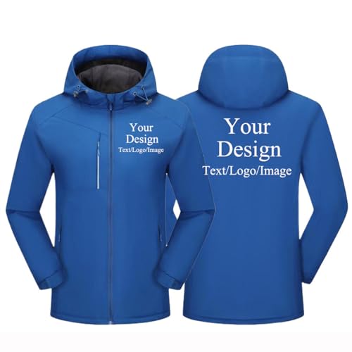 East-hai-buy Benutzerdefinierte Logo wasserdichte Jacke Outdoor Windjacke Bergsteigen Wandern Camping Warm Personalisierte Mantel Herren Damen Frühling Herbst Winter Fleece Hoodie Royal Blue,L von East-hai-buy
