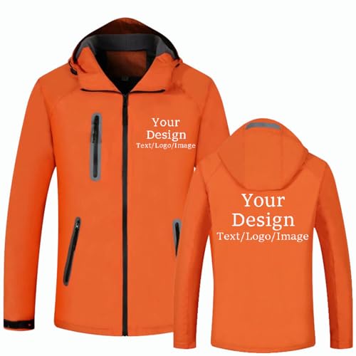 East-hai-buy Benutzerdefinierte Warme Jacke Windbreaker DIY Foto Logo Reißverschluss Wasserdichter Mantel mit Reflektierendem Streifen Personalisierter Winter Outdoor Paar Sport Hoodie Color2,4XL von East-hai-buy
