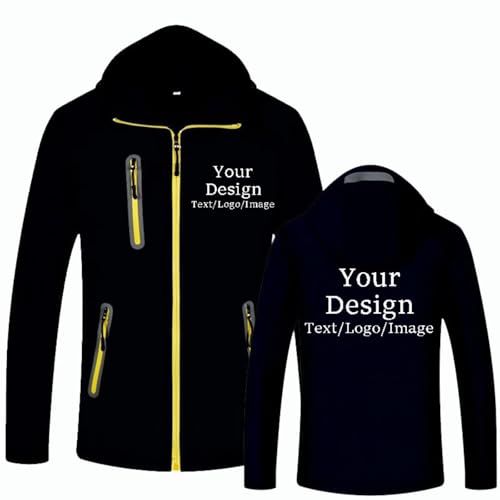 East-hai-buy Benutzerdefinierte Warme Jacke Windbreaker DIY Foto Logo Reißverschluss Wasserdichter Mantel mit Reflektierendem Streifen Personalisierter Winter Outdoor Paar Sport Hoodie Color4,XXL von East-hai-buy